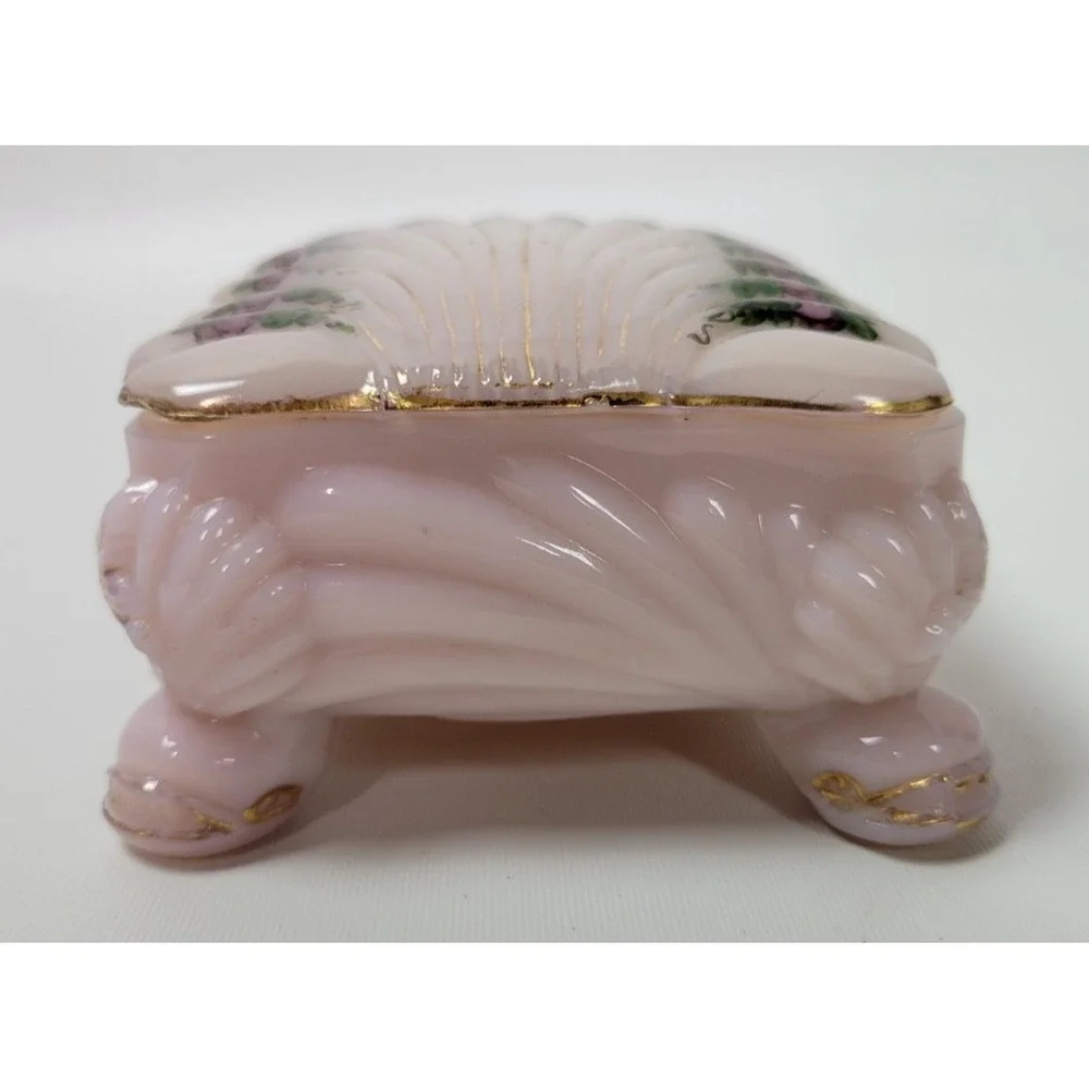 Vtg Cambridge Glass Crown Tuscan Trinket Cigarette‎ Box Seashell Pink Roses